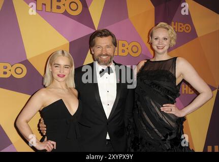 Emilia Clarke, Nikolaj Coster Waldau und Gwendoline Christie bei der offiziellen Golden Globe Awards After Party von HBO 2018, die im Restaurant um 55 stattfand Stockfoto