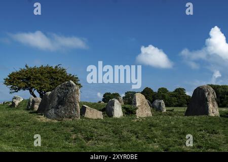 Panorama des Megalithdenkmals Nobbin auf der deutschen Insel Rügen bei Vitt Stockfoto