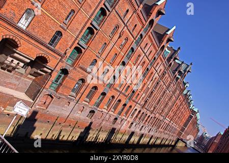 Speicherstadt Hamburg, Kehrwiedersteg, groesster auf Eichenpfaehlen gegruendeter Lagerhauskomplex der Welt Stockfoto