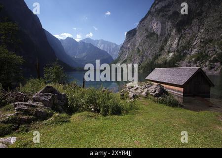 Der Obersee am Königssee bei Schönau im Berchtesgadener Land im Sommer Stockfoto