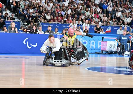Paris, Frankreich. 30. August 2024. Rollstuhl Rugby aus vs. FRA 24.08.30. Credit: Michael Crawford-Hick/Alamy Live News Stockfoto