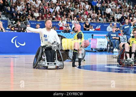 Paris, Frankreich. 30. August 2024. Rollstuhl Rugby aus vs. FRA 24.08.30. Credit: Michael Crawford-Hick/Alamy Live News Stockfoto