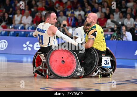 Paris, Frankreich. 30. August 2024. Rollstuhl Rugby aus vs. FRA 24.08.30. Credit: Michael Crawford-Hick/Alamy Live News Stockfoto