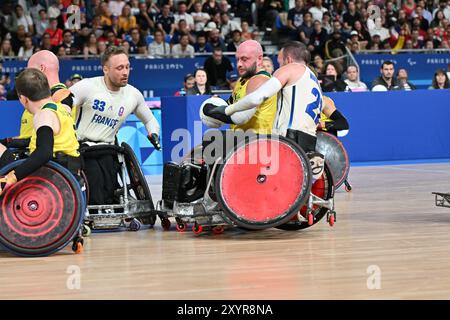 Paris, Frankreich. 30. August 2024. Rollstuhl Rugby aus vs. FRA 24.08.30. Credit: Michael Crawford-Hick/Alamy Live News Stockfoto