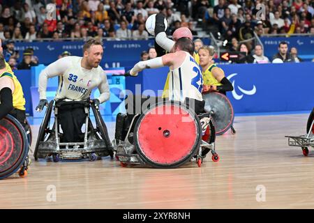 Paris, Frankreich. 30. August 2024. Rollstuhl Rugby aus vs. FRA 24.08.30. Credit: Michael Crawford-Hick/Alamy Live News Stockfoto