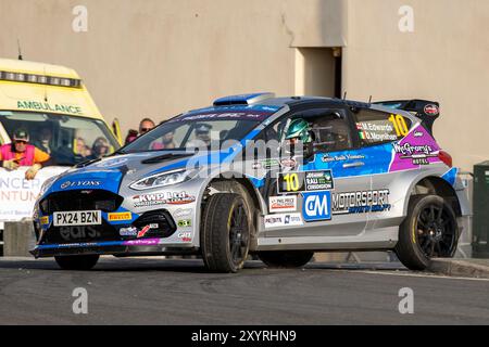 Aberystwyth, Dyfed, Großbritannien. 30. August 2024. 2024 FIA European Rally Championship Day 1; Fahrer Matt Edwards und Beifahrer David Moynihan in ihren Ford Fiesta Mk II Tackle Stage 1 und 2 der Rallye in Aberystwyth Credit: Action Plus Sports/Alamy Live News Stockfoto