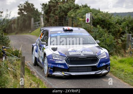 Aberystwyth, Dyfed, Großbritannien. 30. August 2024. 2024 FIA European Rallye Championship Day 1; Fahrer Philip Allen und Beifahrer Dale Furniss in ihrer Skoda Fabia RS während des Rallye-Shakedown Credit: Action Plus Sports/Alamy Live News Stockfoto