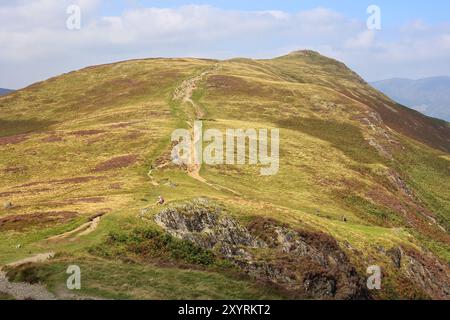 Der Wanderweg auf den Fells zu Cat Bells vom Maiden Moor im englischen Lake District bei Derwentwater und Keswick Stockfoto