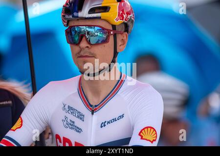 PAL Arinsal, Andorra: August 30 2024: Charlie Aldridge aus GROSSBRITANNIEN vor dem Rennen bei der UCI Mountain Bike World Championships CROSS-COUNTRY OLYMP Stockfoto