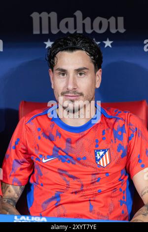 Madrid, Spanien. August 2024. Jose Maria Gimenez (Atletico de Madrid) wurde während des LaLiga EA SPORTSPIELS zwischen Teams von Atletico de Madrid und RCD Espanyol im Estadio Civitas Metropolitano gesehen. Endergebnis : Atletico de Madrid 0 : 0 RCD Espanyol Credit: SOPA Images Limited/Alamy Live News Stockfoto