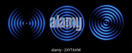 Schallwellen-Lichteffekt, Symbole für drahtlose Netzwerksignale, leuchtendes Scankonzept. Stock Vektor