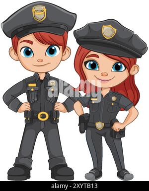 Zwei Cartoon-Polizisten in Uniform Stock Vektor