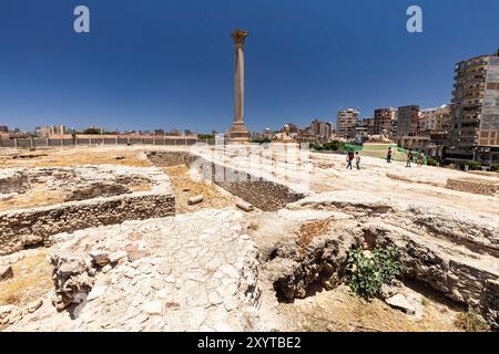 Serapeum von Alexandria, alte Pompeius-Säule, in der Innenstadt von Alexandria, Ägypten, Nordafrika, Afrika Stockfoto