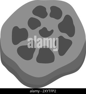 Vektor-Fossil-Symbol. Niedliche spiralförmige Muschelstempel-Illustration für Kinder. Lustige Ausgrabungsfelsen mit alten Muscheln oder Ammoniit-Clipart für Kinder isolieren Stock Vektor