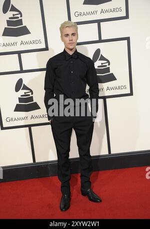 Justin Bieber bei den 58. GRAMMY Awards am 15. Februar 2016 im Staples Center in Los Angeles, USA Stockfoto