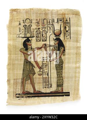 Ägyptisches Malkunstwerk von Kleopatra und eine antike Pharaonenkunst auf Papyrus Stockfoto