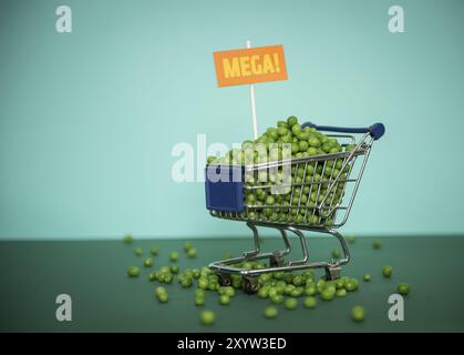 Erbsen im Einkaufswagen Stockfoto