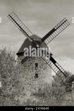 Alte historische Windmühle in Warnstedt im Harz Stockfoto