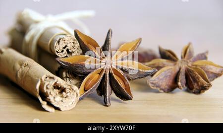 Zimtstange und Anisstern, Zimtstange und Stern aus Anis 17 Stockfoto