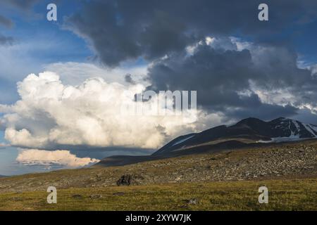 Wolkige Stimmung, Sarek Nationalpark, Laponia Weltkulturerbe, Norrbotten, Lappland, Schweden, Juli 2013, Europa Stockfoto