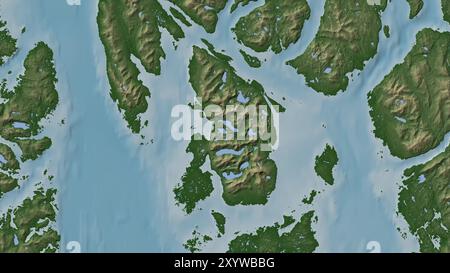 Annette Island in den Küstengewässern von Südost-Alaska und British Columbia auf einer farbigen Höhenkarte Stockfoto