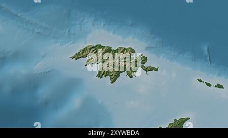 Attu Island in der Beringsee auf einer farbigen Höhenkarte Stockfoto