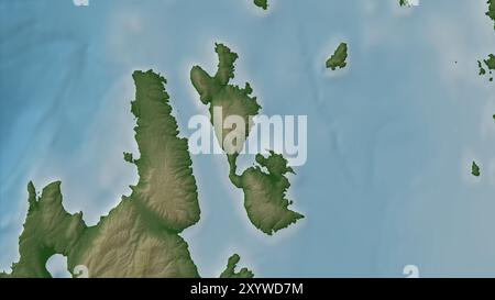 Ithaka-Insel im Ionischen Meer auf einer farbigen Höhenkarte Stockfoto