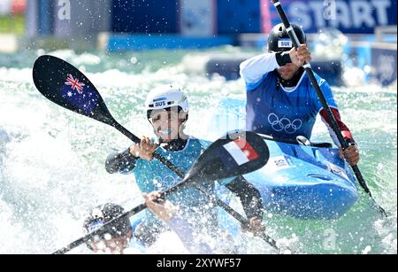 Paris, Frankreich. August 2024. Olympische Spiele 2024 In Paris. Kajakkreuz. Olympia-Nautikstadion. Paris. Timothy Anderson (aus) beim Kayak Cross-Wettbewerb während der Olympischen Spiele 2024 in Paris im Olympischen Nautikstadion in Frankreich. Quelle: Sport In Pictures/Alamy Live News Stockfoto