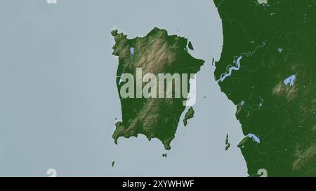 Pulau Penang in der Malakka-Straße auf einer farbigen Höhenkarte Stockfoto