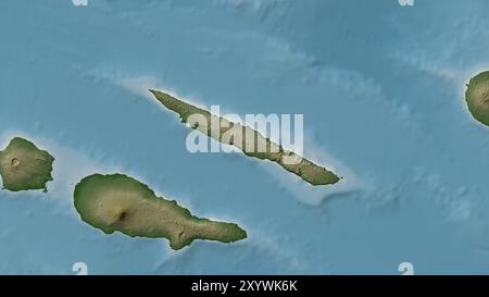 Ilha de Sao Jorge im Nordatlantik auf einer farbigen Höhenkarte Stockfoto