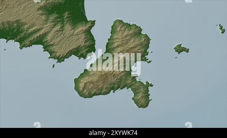 Ilha de Sao Sebastiao im Südatlantik auf einer farbigen Höhenkarte Stockfoto