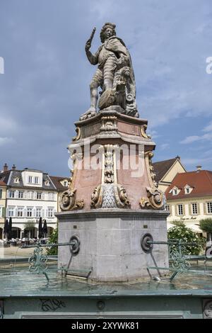 Marktbrunnen auf dem Marktplatz mit der Statue von Herzog Eberhard Ludwig, Gründer der Stadt Ludwigsburg, Baden-Württemberg, Deutschland, Europa Stockfoto