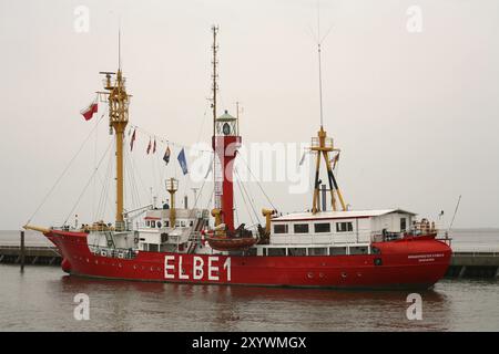 Das Leuchtschiff Elbe 1 im Hafen von Cuxhafen Stockfoto