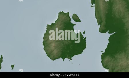 Maingy Island in der Andamanen oder Birma-See auf einer farbigen Höhenkarte Stockfoto