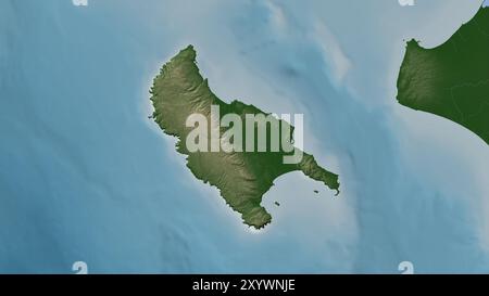 Insel Zakynthos im Ionischen Meer auf einer farbigen Höhenkarte Stockfoto