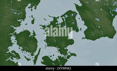 Die Insel Neuseeland im Kattegat auf einer farbigen Höhenkarte Stockfoto