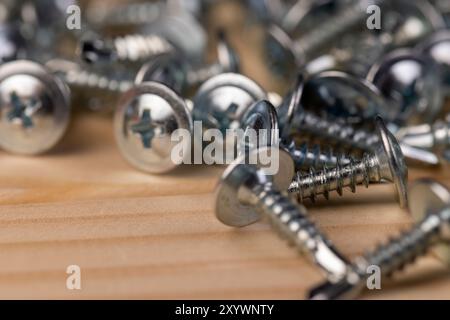 Selbstschneidende Stahlschrauben , selbstschneidende Schrauben zum Befestigen von Gegenständen an Holzgegenständen Stockfoto