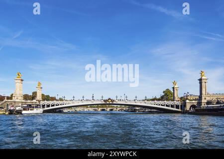 Blick auf die Brücke Pont Alexandre III in Paris, Frankreich, Europa Stockfoto