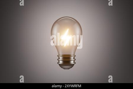 Das leuchtende Blitzschild befindet sich in der Glühlampe, 3D-Rendering. 3D-Abbildung. Stockfoto