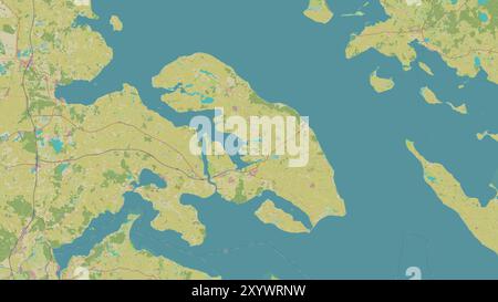 Alsen Island im Kattegat auf einer topografischen Karte im humanitären OSM-Stil Stockfoto