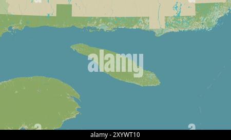 Anticosti Island im Golf von St. Lawrence auf einer topografischen Karte im humanitären OSM-Stil Stockfoto