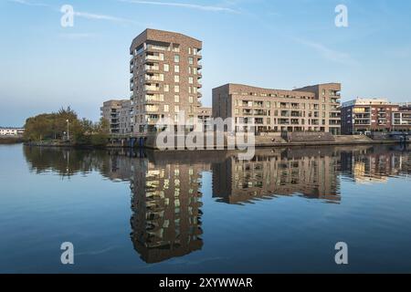 Blick auf die hölzerne Halbinsel in Rostock Stockfoto