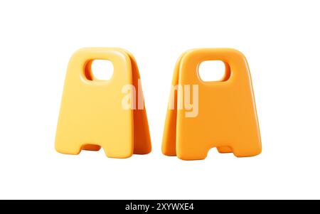 Gelbe Warntafel mit Zeichentrickfilm, 3D-Rendering. 3D-Abbildung. Stockfoto