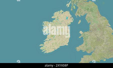 Irland Island in der Keltischen See auf einer topografischen Karte im humanitären OSM-Stil Stockfoto