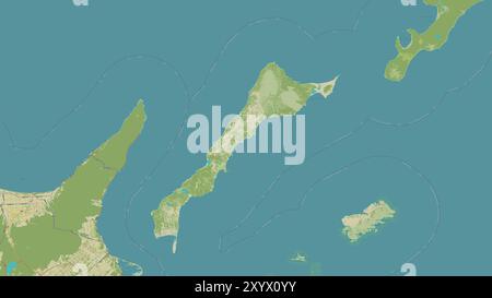 Kunashir Island im Okhotskischen Meer auf einer topografischen Karte im humanitären OSM-Stil Stockfoto