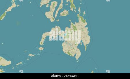 Mindanao Island in der Sulu-See auf einer topografischen Karte im humanitären OSM-Stil Stockfoto