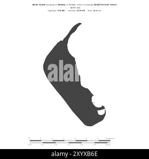Amrum in der Nordsee, zu Deutschland gehört, isoliert auf einer zweistufigen Höhenkarte, mit Entfernungsskala Stockfoto
