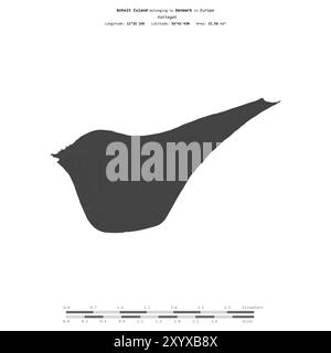Insel Anholt im Kattegat, zu Dänemark gehört, isoliert auf einer zweistufigen Höhenkarte mit Entfernungsskala Stockfoto