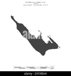 Arro Island im Kattegat, zu Dänemark gehört, isoliert auf einer zweistufigen Höhenkarte, mit Entfernungsskala Stockfoto