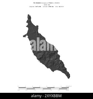 Ile Balabio im Korallenmeer, zu Frankreich gehört, isoliert auf einer zweistufigen Höhenkarte, mit Entfernungsskala Stockfoto